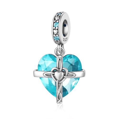 Birthstone Charm, 925 Sterling Silve Heart Dangle Charms for Pandora Bracelets, Ladies Birthday Gift - style: L-December