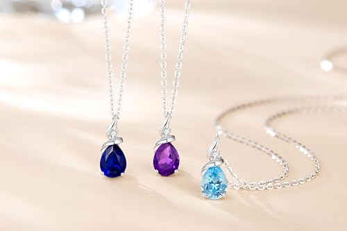 FANCIME 14K Solid White Gold Birthstone Pendant Necklace for Women with Diamond Pear Shaped Teardrop Necklace Birthday Gifts for Mom Women,Sterling Silver Chain 16" + 2" Extender - color: 06-Alexandrite