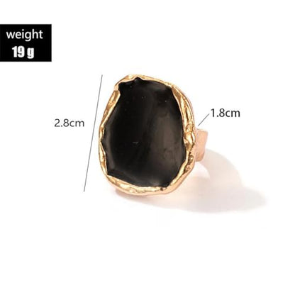Statement Big Chunky Gold Black Two-tone Enamel Drip Ring Earrings Set for Women, Retro Large CZ Crystal Cocktail Rings Earring Geometric Jewelry Gift - color: Gold-3Pcs