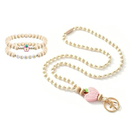 Teacher Appreciation Bracelet Gifts for Women, Stone Beaded Stretch Bracelets Set Thank You Teacher Gifts Retirement Teachers' Day Jewelry - color: Bracelet Wooden Lanyard Set