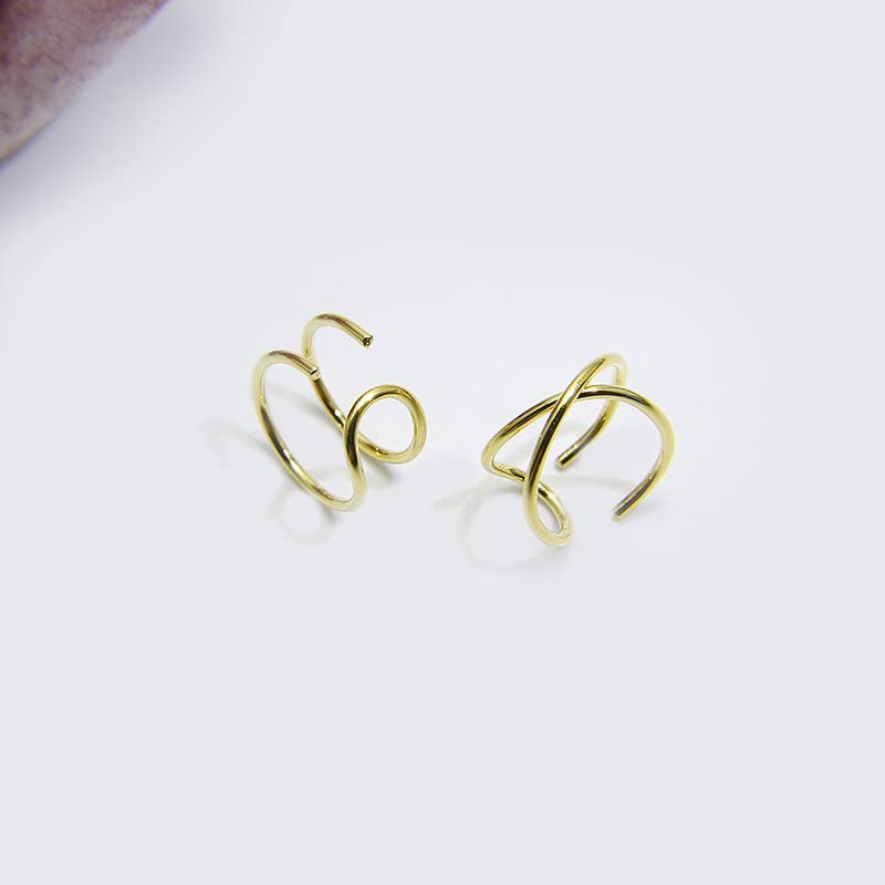 4PCS Helix Ear Cuff Cartilage Earring No Piercing Earcuff, 925 Sterling Silver,14K Gold Simple Criss Cross Double Lines Adjustable Ear Cuffs Minimalist Women Girls Men Clip On adornment Set - color: gold