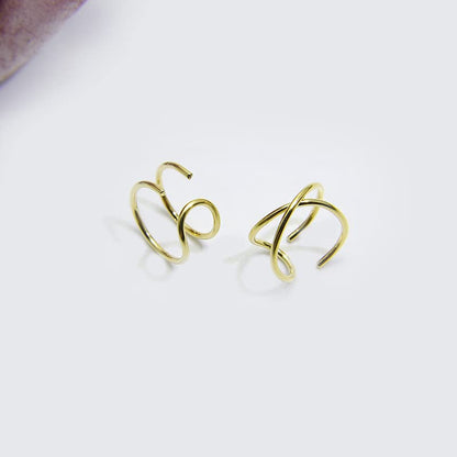 4PCS Helix Ear Cuff Cartilage Earring No Piercing Earcuff, 925 Sterling Silver,14K Gold Simple Criss Cross Double Lines Adjustable Ear Cuffs Minimalist Women Girls Men Clip On adornment Set - color: gold