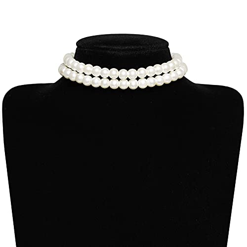 BABEYOND Round Imitation Pearl Choker Necklace Multi Strands Choker 20s Flapper Necklace Accessories for Gatsby Themed Party - style: 2-layer