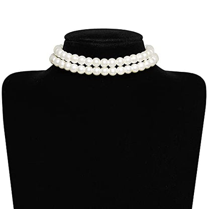 BABEYOND Round Imitation Pearl Choker Necklace Multi Strands Choker 20s Flapper Necklace Accessories for Gatsby Themed Party - style: 2-layer