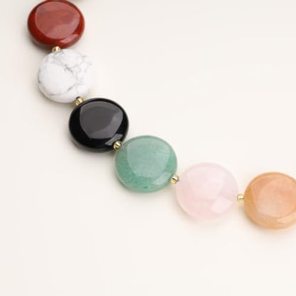 COAI Chunky Colorful Necklace for Women, Summer Beach Jewelry Crystal Flower Necklace for Women, Multi-Gemstones Sodalite Red Jasper Chunky Choker - style: Round Beads Necklace