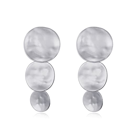 Matte Gold Silver Geometry Clip On Earrings for Women Retro Drop Clip Earrings for Women - style: 3 silver discs