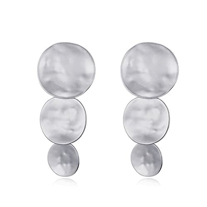 Matte Gold Silver Geometry Clip On Earrings for Women Retro Drop Clip Earrings for Women - style: 3 silver discs