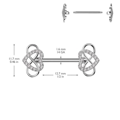 Pierced Owl 14GA 316L Stainless Steel CZ Crystal Infinity Heart Nipple Barbells, Sold as a Pair - style: Silver Tone