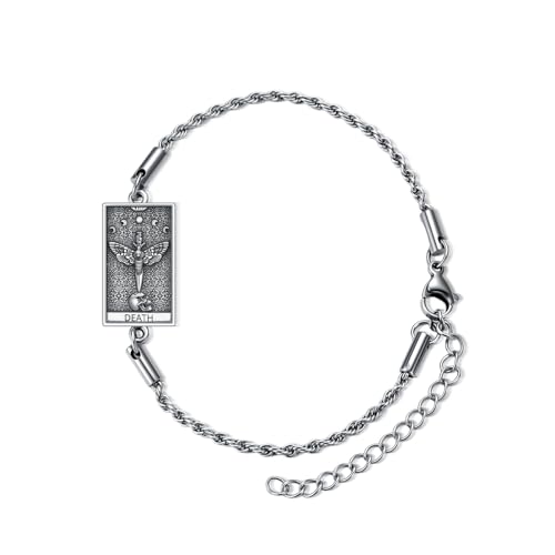 PELOVNY Tarot Card Bracelet 925 Sterling Silver Moon Cat Sun Sunflower Lovers Skull Pendant Lion Anklet Spiritual Tarot Jewelry Christmas Birthday Gifts for Women Men - style: Death