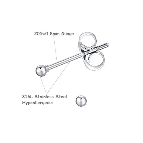FOSIR 6 Pair Tiny Women 14K Gold Plated Ball Stud Earrings Surgical Stainless Steel Earrings Set, 2-6MM - style: silver-6pair,2mm