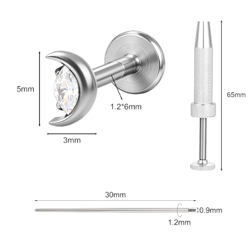 G23 Titanium Gold Filled 16G Cartilage Earring, 6mm 8mm - color: Moon, Silver, size: 6MM