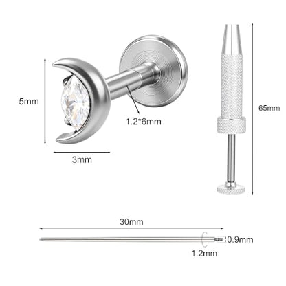 G23 Titanium Gold Filled 16G Cartilage Earring, 6mm 8mm - color: Moon, Silver, size: 6MM