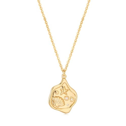 MTMY Gold Starfish Necklace 14K Gold Plated Shell Conch Ocean Pendant Necklace for Women Beach Summer Jewelry - style: shell starfish