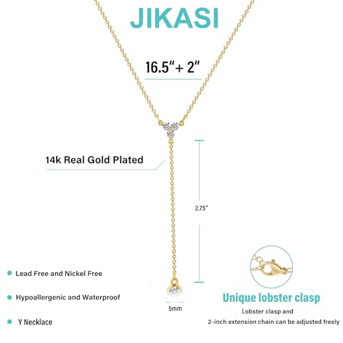 Lariat Gold Necklaces for Women Trendy Dainty Long Necklace 14k Gold Plated/Silver Layered Drop Beaded Chain Necklaces Y-shaped Pendant Necklace Simple Gold Jewelry Gifts - color: Y Triangle-Gold