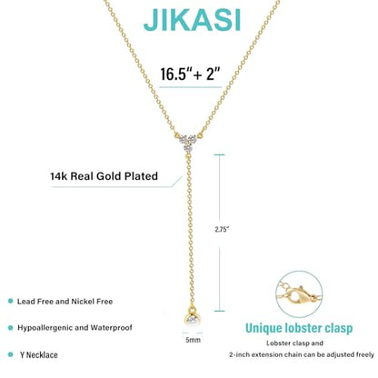 Lariat Gold Necklaces for Women Trendy Dainty Long Necklace 14k Gold Plated/Silver Layered Drop Beaded Chain Necklaces Y-shaped Pendant Necklace Simple Gold Jewelry Gifts - color: Y Triangle-Gold