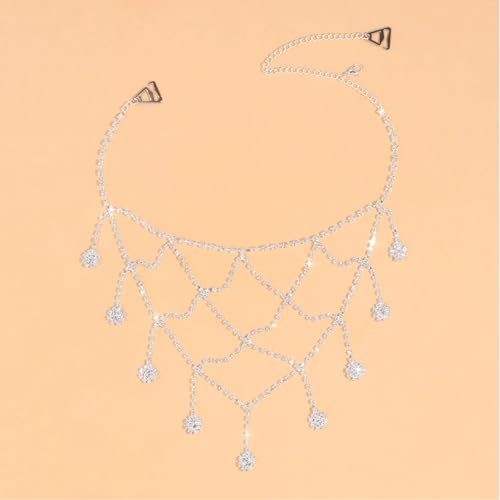 Rhinestone Shoulder Chain Jewelry - Crystal Tassel Arm Strap for Sexy Festival Rave - Bra Chain Bridal Lingerie Jewelry for Women - color: Silver