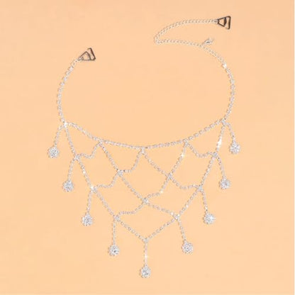 Rhinestone Shoulder Chain Jewelry - Crystal Tassel Arm Strap for Sexy Festival Rave - Bra Chain Bridal Lingerie Jewelry for Women - color: Silver