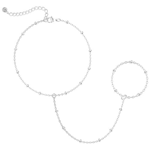 Cuzmly Bracelets for Women, Waterproof 14K Gold/Silver Plated Stackable Bracelets for Women Non Tarnish Trendy Dainty Paperclip Figaro Box Herringbone Hand Chain Bracelet Pack Stack Adjustable Jewelry for Women - style: Hand Chain A