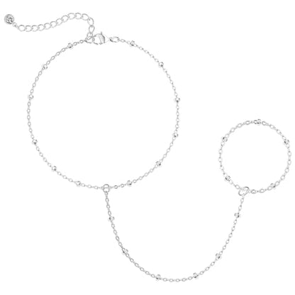 Cuzmly Bracelets for Women, Waterproof 14K Gold/Silver Plated Stackable Bracelets for Women Non Tarnish Trendy Dainty Paperclip Figaro Box Herringbone Hand Chain Bracelet Pack Stack Adjustable Jewelry for Women - style: Hand Chain A