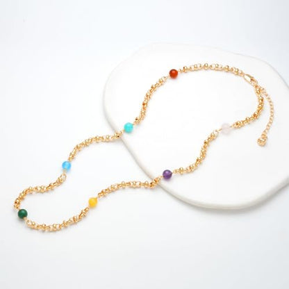 MTMY Beaded Necklaces for Women 14K Gold Plated Dainty Colorful Green/Rose Beaded Pearl Choker Necklace Delicate Boho Choker Necklace Jewelry Gift - style: 7 Color beads