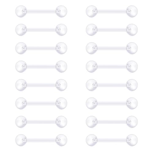 VCMART 14G Plastic Tongue Rings Plastic Nipple Rings for Surgery Clear Tongue Ring Nipple Piercings Glow in Dark Flexible Acrylic Straight Barbell Piercing Retainer for Work Sports 12/14/16/18MM - color: A2 -12mm