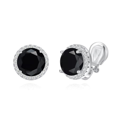 YOQUCOL 10MM Cubic Zirconia Crystal Clip On Stud Earrings Round Non Pierced Earrings for Women - color: Black