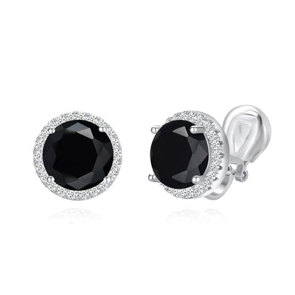 YOQUCOL 10MM Cubic Zirconia Crystal Clip On Stud Earrings Round Non Pierced Earrings for Women - color: Black