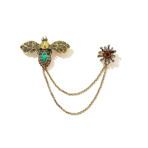 Vintage Honey Bee Brooch Pins For Women Men Cz Crystal Animal Insect Honeybee Lapel Pin Badge Dainty Hanging Tassel Chains Collar Shirt Corsage Hat Scarf Tie Accessories Fashion Birthday Jewelry Gift - color: Style 2