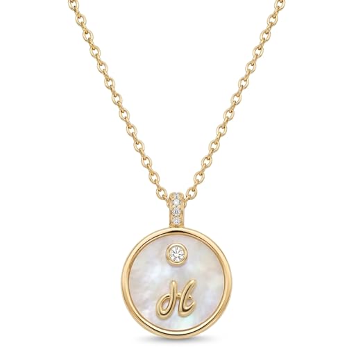 Initial Necklaces for Women Mother of Pearl Gold Letter Necklace Pendant - color: Letter H