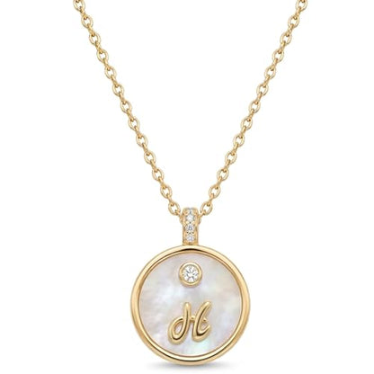 Initial Necklaces for Women Mother of Pearl Gold Letter Necklace Pendant - color: Letter H