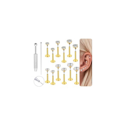18G 16G Hypoallergenic Surgical Stainless Steel Internal Thread Tragus Labret Cartilage CZ Stud Piercing Jewelry Helix Cartilage Conch Nose Lip Labret Medusa Piercingenic Be Equipped With Piercing Ball Grabber Tool Flat Back Stud Earrings for Women Men -