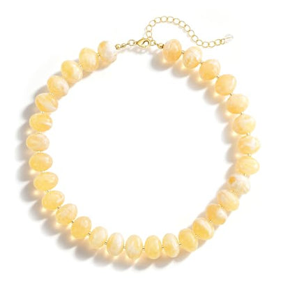 Colorful Chunky Beaded Necklaces for Women Multicolor Large Round Resin Beads Collar Necklace Boho Trendy Statement Chokers Y2K Summer Beach Jewelry - color: Beige-Oval