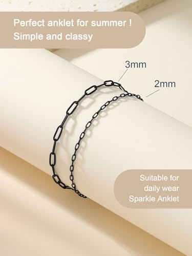 ChainsPro Stainless Steel Waterproof Anklet for Women, Adjustable Non Tarnish Layered Anklets, Trendy Dainty Cuban Link Ankle Bracelet Beach Jewelry Gifts for Swimming & Daily Wear (8.5+2 inches) - style: 2pcs-Style-A-Black
