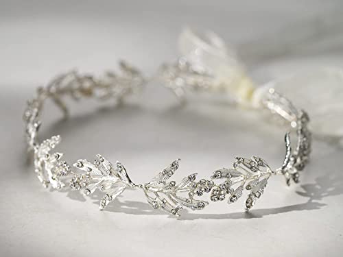 SWEETV Leaf Wedding Headpieces for Bride Silver Bridal Headband Flower Girl Headpiece Handmade Wedding Hair Accessories - color: Silver