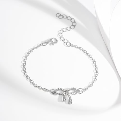 Gold Bow Necklace Bracelet Earrings Set for Women Bowknot Choker Necklace Ribbon Stud Earrings Silver Bow Bracelet Christmas Holiday Jewelry - color: Silver-1