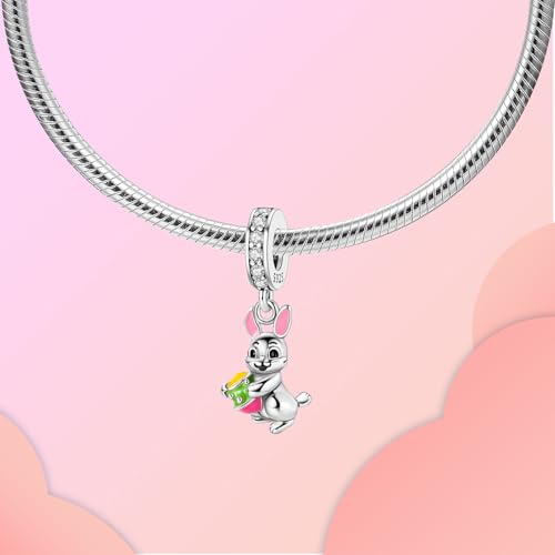LUXILLA Charms for Bracelets & Necklace 925 Sterling Silver Charms Elephant Happy Birthday Charm Fit for Valentine's Day Mother's Day Jewelry Gift for Women - color: Easter Bunny Charm