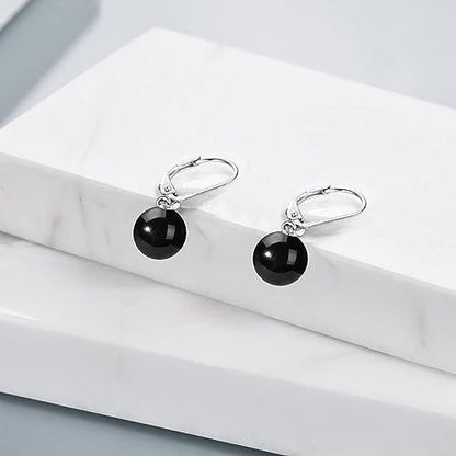 925 Sterling Silver Pearl Leverback Earrings Dangle Drop Jewelry Gifts for Women - style: Black Onyx
