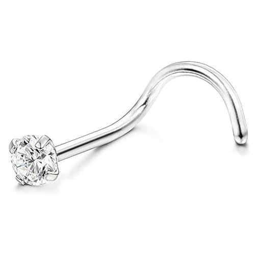 316L Surgical Steel Nose Screw Ring 18G Nose Screw Stud Prong Set 3mm CZ Gems Nostril Piercing Jewelry 1/4 Inch (6mm) - color: Clear