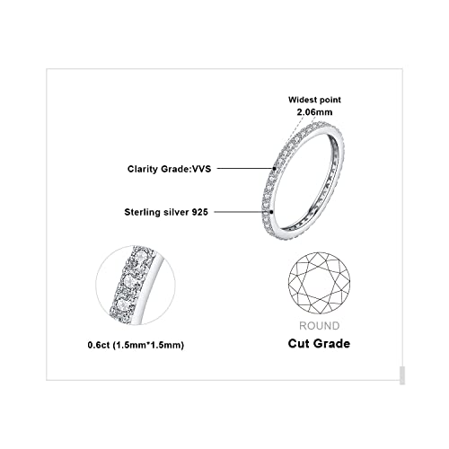 JewelryPalace 6 Stone Cubic Zirconia Half Eternity Stackable Wedding Rings for Women, 14K White Yellow Rose Gold Plated 925 Sterling Silver Promise Rings for Her, Simulated Diamond Wedding Band Ring - color: G-eternity-sterling silver
