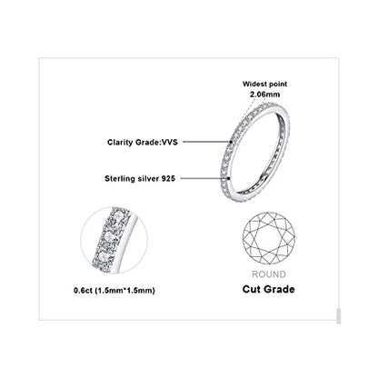 JewelryPalace 6 Stone Cubic Zirconia Half Eternity Stackable Wedding Rings for Women, 14K White Yellow Rose Gold Plated 925 Sterling Silver Promise Rings for Her, Simulated Diamond Wedding Band Ring - color: G-eternity-sterling silver