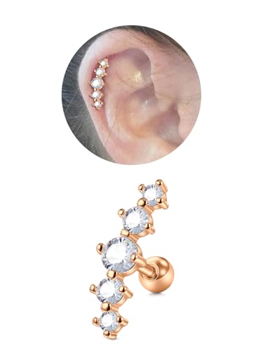 1pc 16G Cartilage Helix Tragus Earrings Jewelry Stainless Steel 6mm Earring Stud Flat & Ball Back Stud Earrings for Women - style: B -ball back, rose gold