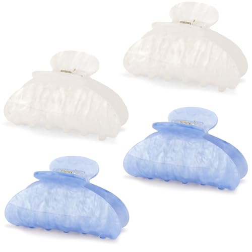 4Pcs Acrylic Claw Clips for Women Hair Accessories, Medium Sized Cute Trendy Claw Clips for Thick Thin Hair (White, Blue) - color: White, Blue