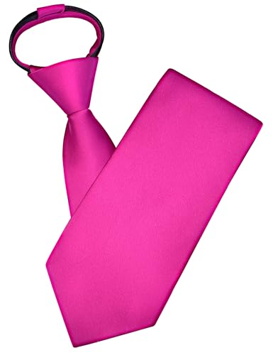 Branduce 3.15"（8cm） Mens Solid Satin Tie Pre-tied Adjustable Zipper Necktie for Business and Wedding - color: Hot Pink