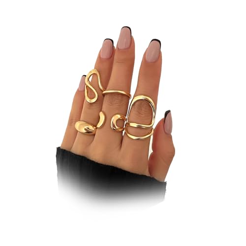 Chunky Gold Stackable Rings Set for Women Trendy Stackable Knuckle Rings Dainty Thick Dome Midi Ring Punk Jewelry Gifts - color: Gold