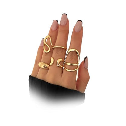 Chunky Gold Stackable Rings Set for Women Trendy Stackable Knuckle Rings Dainty Thick Dome Midi Ring Punk Jewelry Gifts - color: Gold