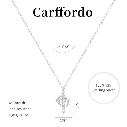Carffordo 925 Sterling Silver Cross Necklace, Dainty Necklace for Women | Simple Small Cross Pendant Necklace, Sterling Silver/16K Gold Plated Non-Tarnish Faith Jewelry, Christian Religious Gifts - style: Silver Crown Cross