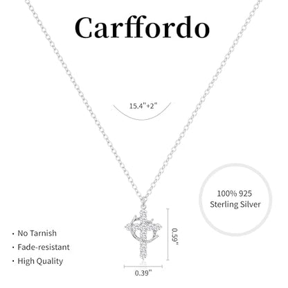 Carffordo 925 Sterling Silver Cross Necklace, Dainty Necklace for Women | Simple Small Cross Pendant Necklace, Sterling Silver/16K Gold Plated Non-Tarnish Faith Jewelry, Christian Religious Gifts - style: Silver Crown Cross