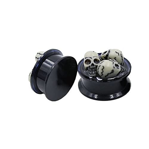 Skull Black Acrylic Ear Plugs Tunnel Gauges Expanders Tunnels Kit Stretcher Earrings for Men Women Fashion Punk Gothic Lobe Piercing Body Jewelry Personalized Halloween Party Gifts Bff Birthday - color: 3/4" (20mm)