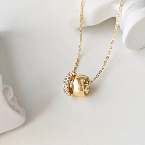 Airmb Gold Layered Necklaces for Women 14k Gold Plated Dainty Stackable Choker Necklaces for Women Trendy Layering Chain Cute Pendant Necklace Set Gold Jewelry for Women - color: 3PS-Two Rondelle-Gold