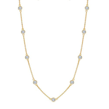 LeCalla 925 Sterling Silver CZ Station Necklace for Women | Italian Round Cubic Zirconia Station Chain Necklace (16, 18, 20, 24 Inches) - color: 14kt Gold Plated Silver, size: Length 20 Inches (Women's Matinee Length)